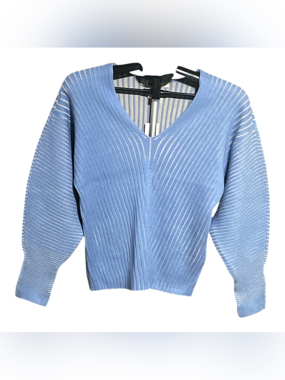 DKNY Light Blue Long Sleeve Ribbed V-Neck Sweater